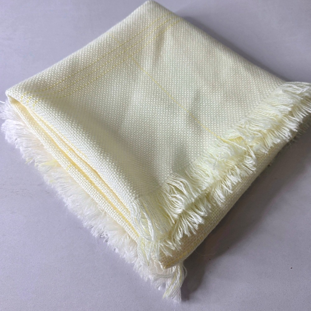 Vtg Feltman Bros Baby Woven Blanket Butter Yellow Windowpane Fringe Acrylic